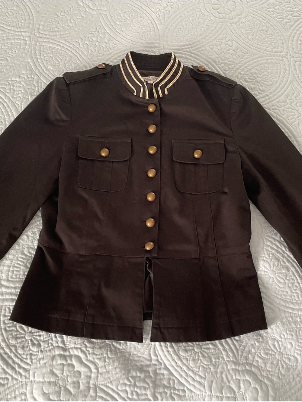 Della Spiga Weekend Black Military-Style Jacket with Brass looking Buttons
